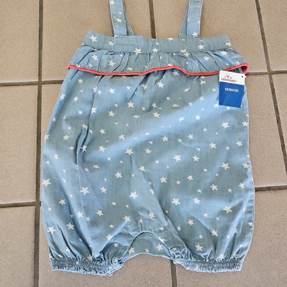 NWT Girls Infant Size 24 Months Celebrate! Patriotic Romper 4th Of July Stars